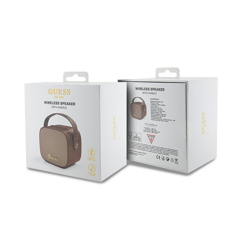 Guess mini Bluetooth garsiakalbis 4G Leather Script Logo su dirželiu - Bluetooth garsiakalbis V5.3 (rudas)