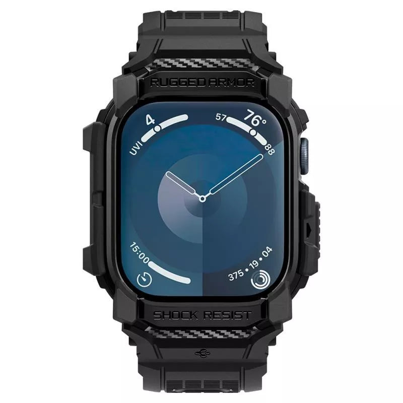 Spigen Rugged Armor Pro – apyrankė su dėklu, skirta Apple Watch 10 42 mm (matinė juoda)