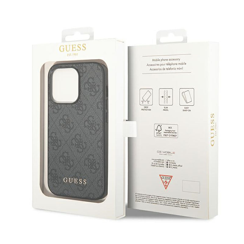 Guess 4G Metal Gold Logo dėklas iPhone 14 Pro Max (pilkas)