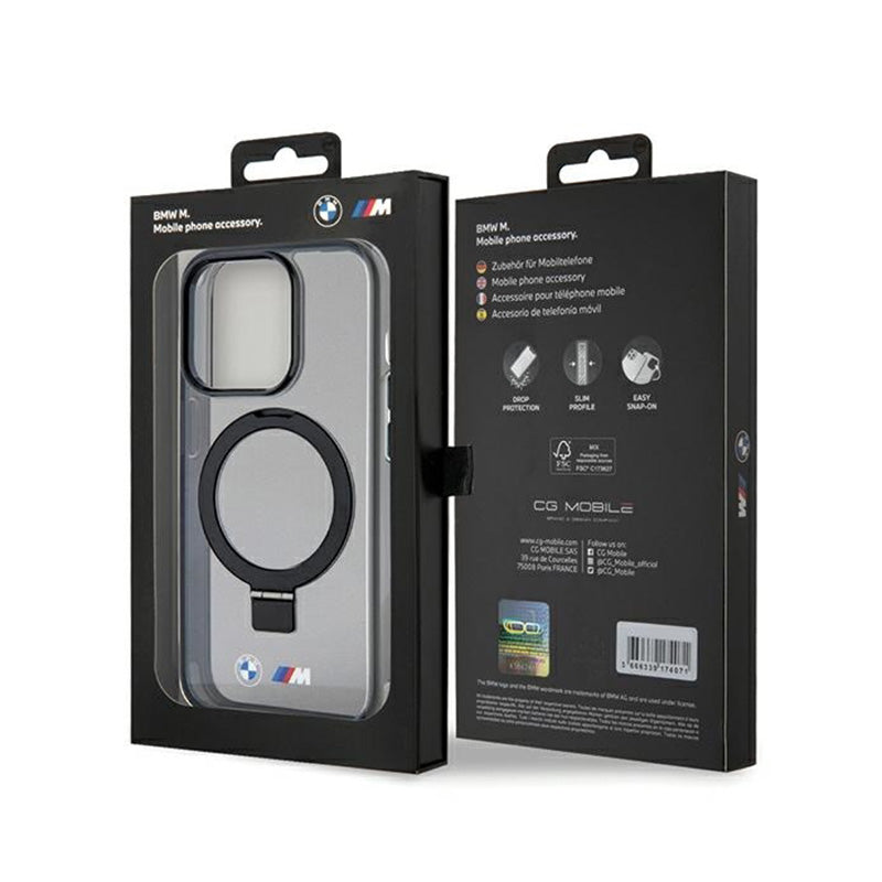 BMW žiedinis stovas M kolekcija MagSafe - dėklas iPhone 15 Pro (juodas)