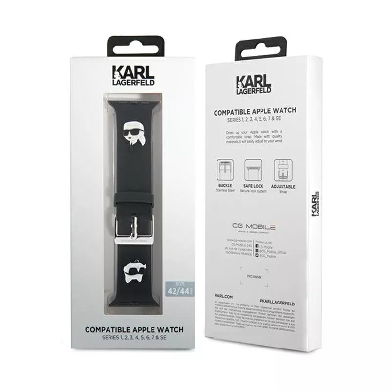 Karl Lagerfeld 3D Rubber Karl & Choupette Heads NFT – dirželis Apple Watch 42/44/45/49 mm (juodas)