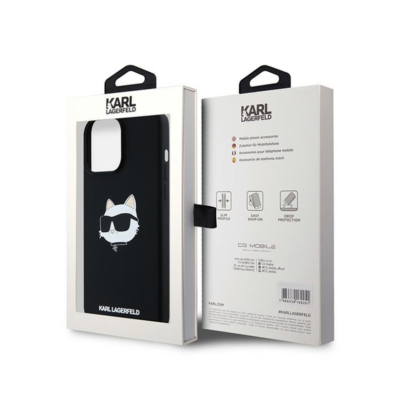Karl Lagerfeld Silikoninė „Choupette Head MagSafe“ - iPhone 15 Pro dėklas (juodas)