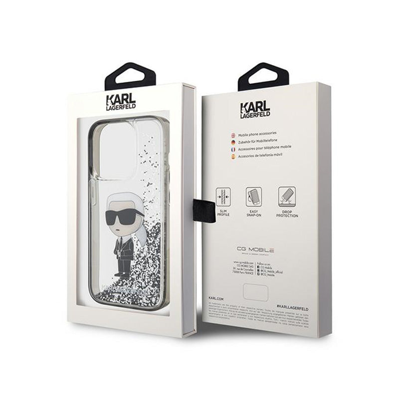 Karl Lagerfeld Liquid Glitter Ikonik - iPhone 15 Pro dėklas (skaidrus)