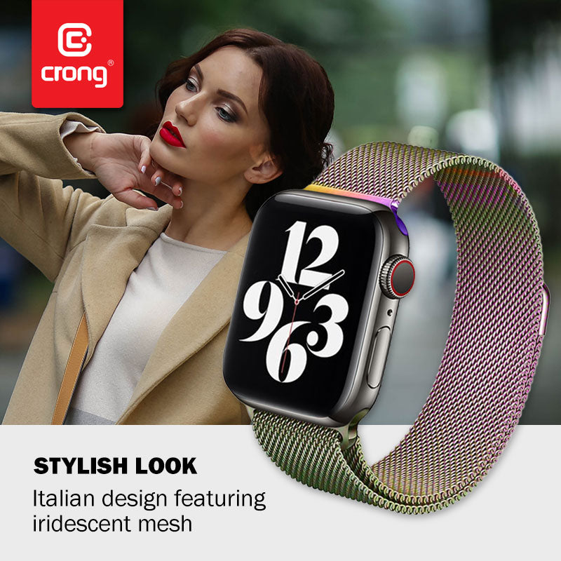 Crong Milano Plienas - Nerūdijančio plieno apyrankė, skirta Apple Watch 38/40/41/42 mm (Iridescent)
