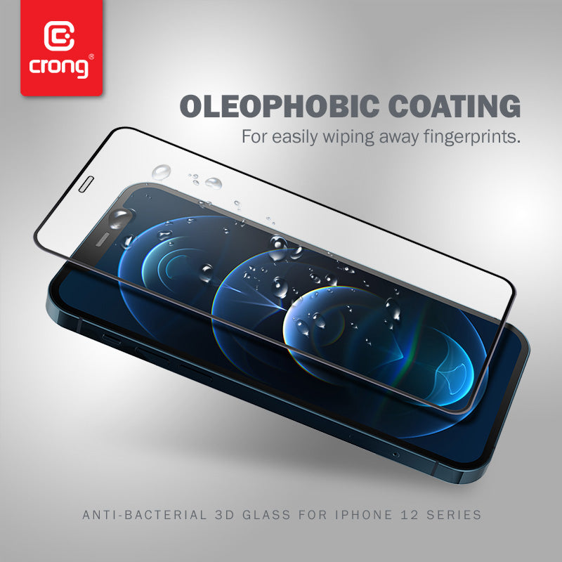 Crong Antibakterinis 3D Armor Glass – 9H grūdintas stiklas visam iPhone 12 Mini ekranui + montavimo rėmelis