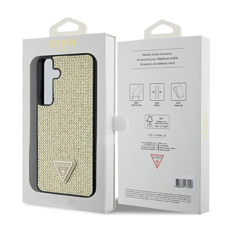 Guess Rhinestone Triangle – dėklas Samsung Galaxy S24+ (auksinis)