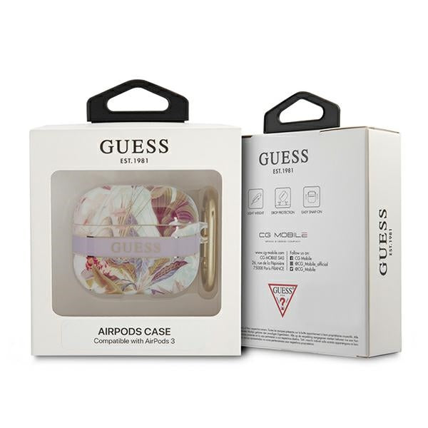 Guess Flower Strap – Apsauginis dėklas Airpods 3 (Violetinis)