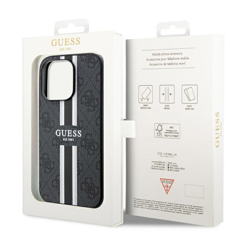 Guess 4G Printed Stripes MagSafe – dėklas skirtas iPhone 14 Pro (Juoda)