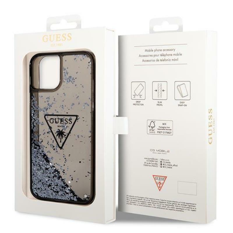 Guess Liquid Glitter Triangle Logo dėklas – dėklas iPhone 14 (juodas)