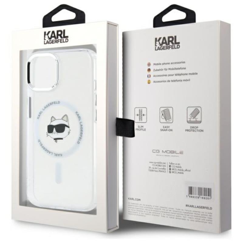 Karl Lagerfeld IML Metal Choupette Head MagSafe – dėklas skirtas iPhone 15 (baltas)