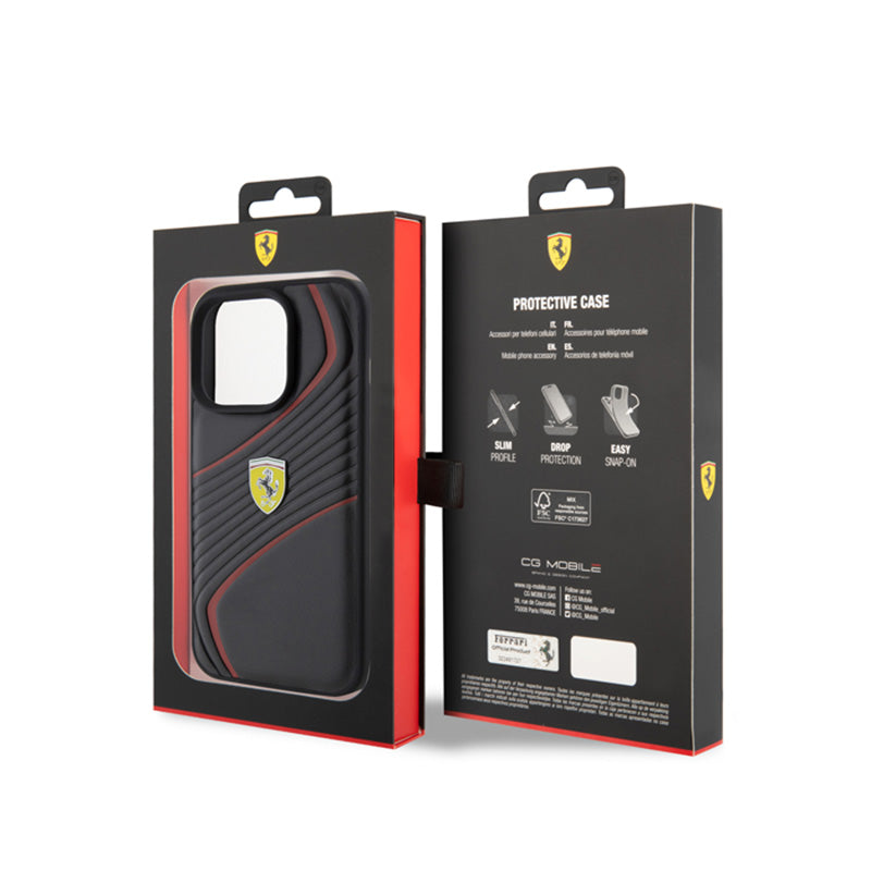 Ferrari Twist Metal Logo – dėklas, skirtas „iPhone 15 Pro“ (juodas)
