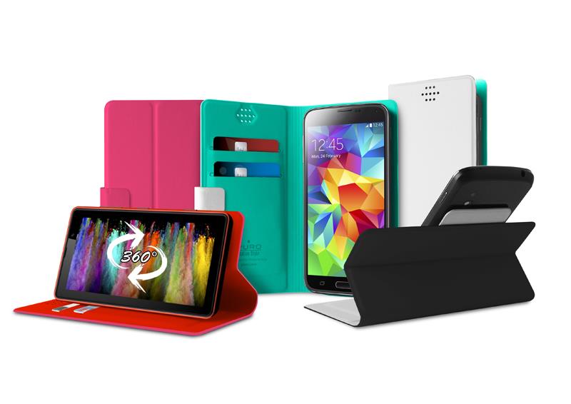 PURO Uniwallet Bi-Color - Universalus 360° pasukamas dėklas su kortelių lizdais, XXL dydis (baltas)