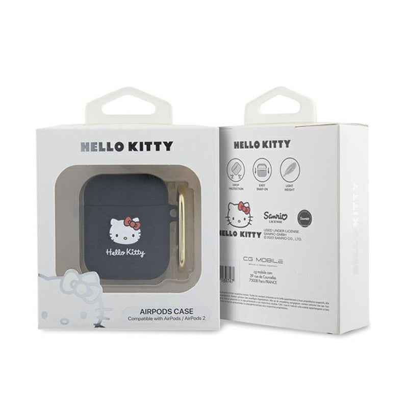 „Hello Kitty“ silikoninis 3D „Kitty“ galvos dėklas, skirtas „AirPods“ 1/2 kartos (juoda)