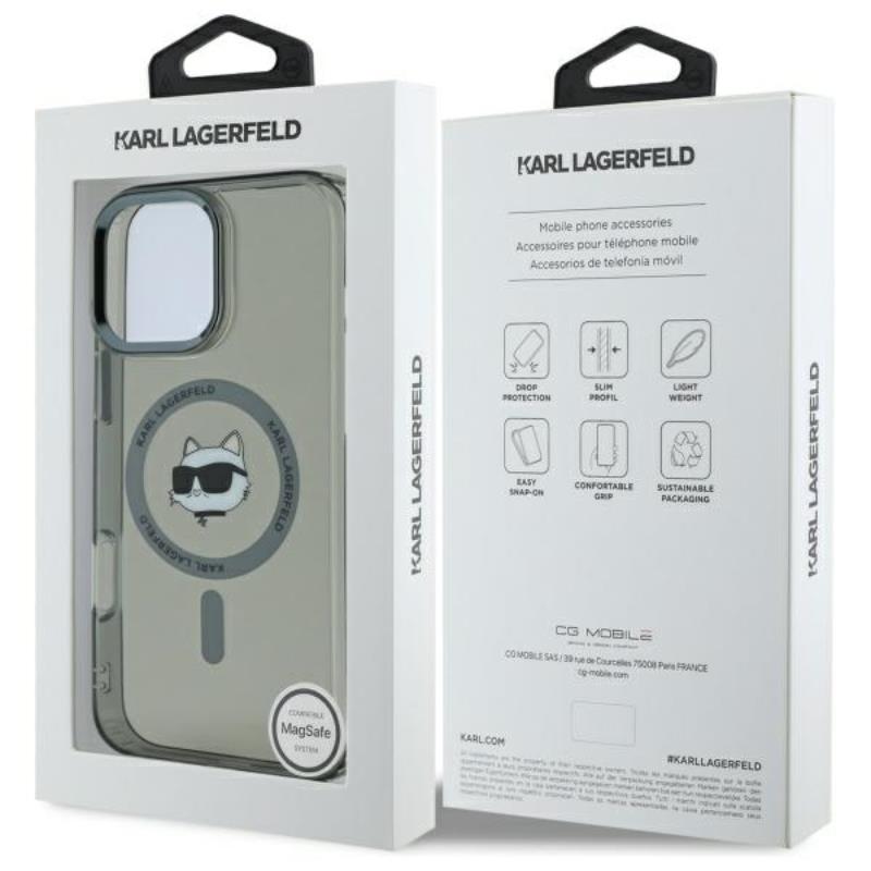 Karl Lagerfeld IML Metal Choupette Head MagSafe – dėklas, skirtas iPhone 16 Pro (juodas)
