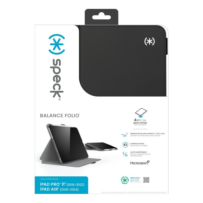 Speck Balance Folio – dėklas iPad Air 11” (2026–2024 m.) / iPad Air 10.9” (5–4 karta) (2022–2020 m.) / iPad Pro 11” (2022–2018 m.) (juodos spalvos)