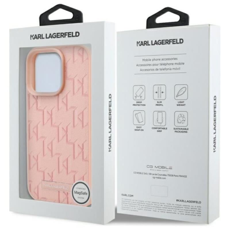 Karl Lagerfeld Hot Stamp MagSafe – dėklas, skirtas iPhone 16 Pro Max (rožinis)