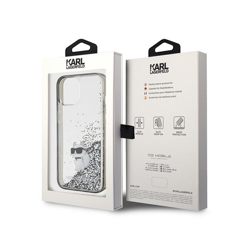 Karl Lagerfeld Skysti blizgučiai Choupette – Dėklas iPhone 15 (Permatomas)