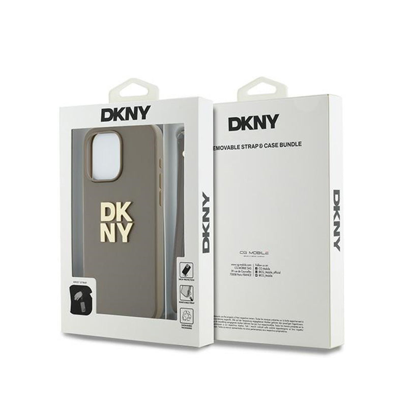 DKNY riešo dirželis su logotipu - dėklas iPhone 15 Pro (smėlio spalvos)