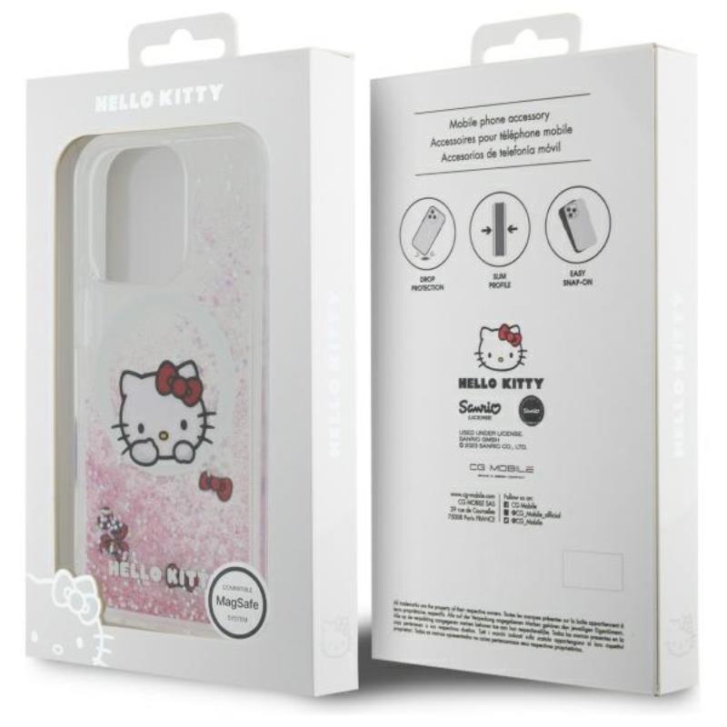 Hello Kitty Liquid Glitter Sweet Kitty Bows MagSafe – dėklas, skirtas iPhone 16 Pro Max (baltas)