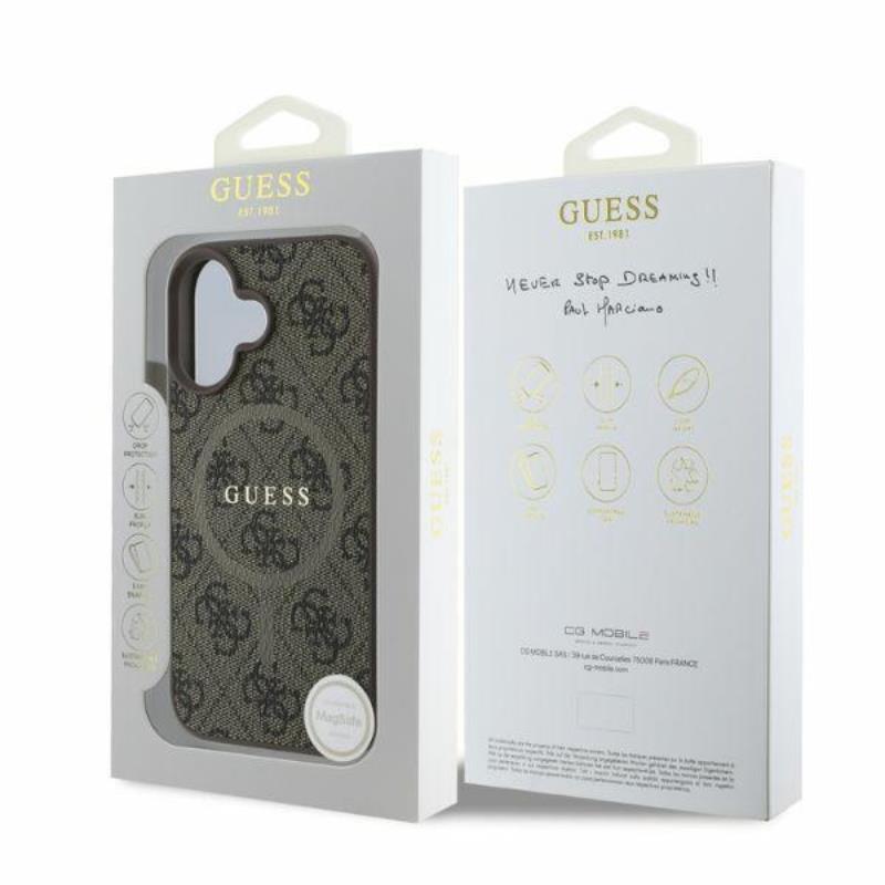 Guess 4G Ring Classic Logo MagSafe - iPhone 16 dėklas (rudas)