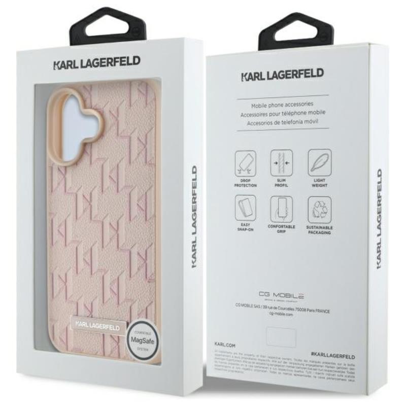 Karl Lagerfeld Hot Stamp MagSafe – dėklas skirtas „iPhone 16“ (rožinis)