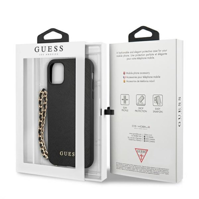 Guess Saffiano Chain – „iPhone 11“ dėklas (juodas)