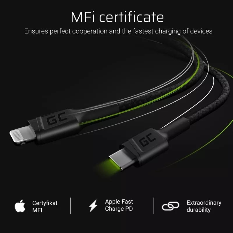 GC Power Stream USB-C - Lightning 100 cm kabelis su Power Delivery (Apple MFi sertifikuotas)