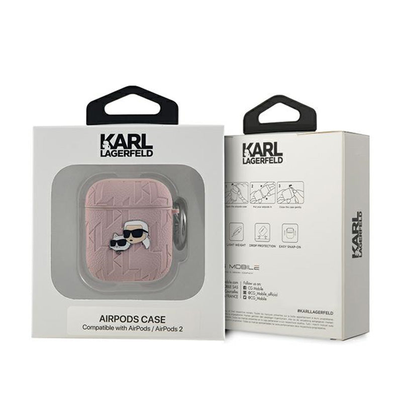 Karl Lagerfeld Monogram Karl & Choupette Head - AirPods 1/2 gen dėklas (rožinis)