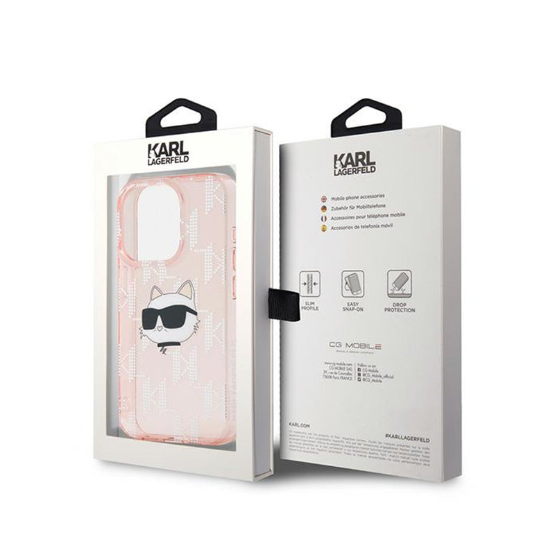 Karl Lagerfeld IML Choupette Head & Monogram – iPhone 15 Pro Max dėklas (rožinis)