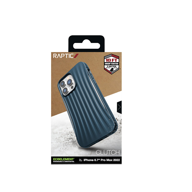 X-Doria Raptic Clutch – biologiškai skaidrus dėklas skirtas „iPhone 14 Pro Max“ (atsparus kritimui iš 3 m aukščio) (mėlynas)