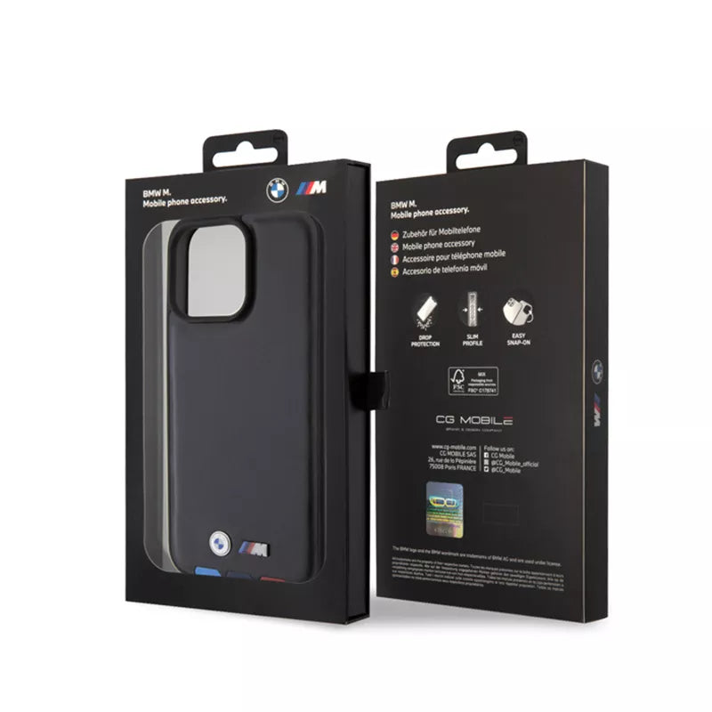 BMW odos karšto štampavimo trijų spalvų dėklas, skirtas iPhone 15 Pro Max (juodas)