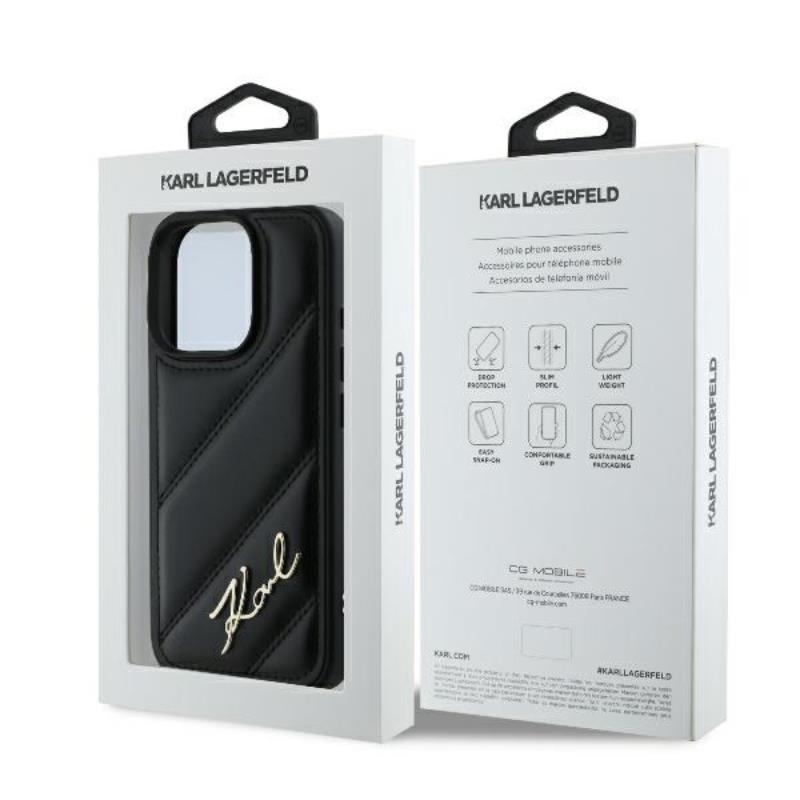 Karl Lagerfeld Dygsniuota Parašas – dėklas skirtas iPhone 16 Pro (juodas)