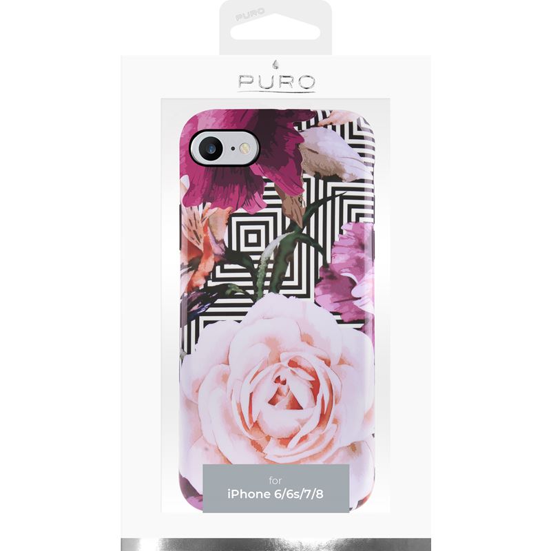 PURO Glam Geo Flowers – dėklas iPhone SE (2022/2020) / 8/7 / 6s (rožiniai bijūnai)