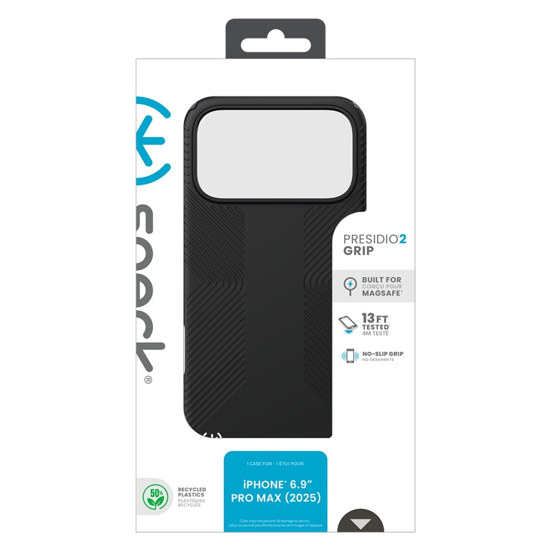 Speck Presidio2 Grip MagSafe - dėklas iPhone 17 Pro Max (juoda / pilka / balta)