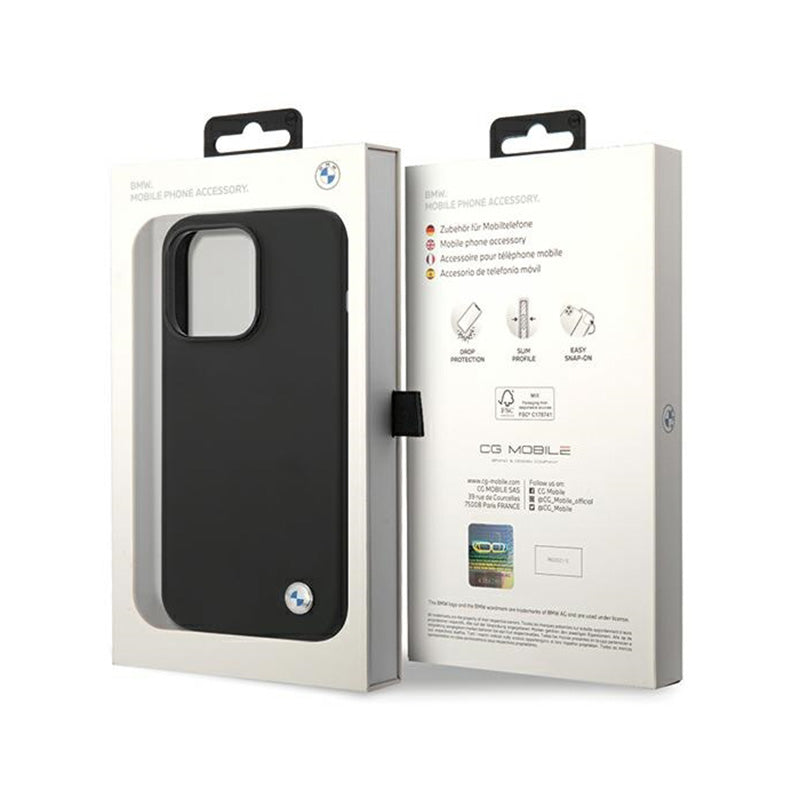 BMW silikono metalo logotipas – dėklas, skirtas „iPhone 15 Pro“ (juodas)