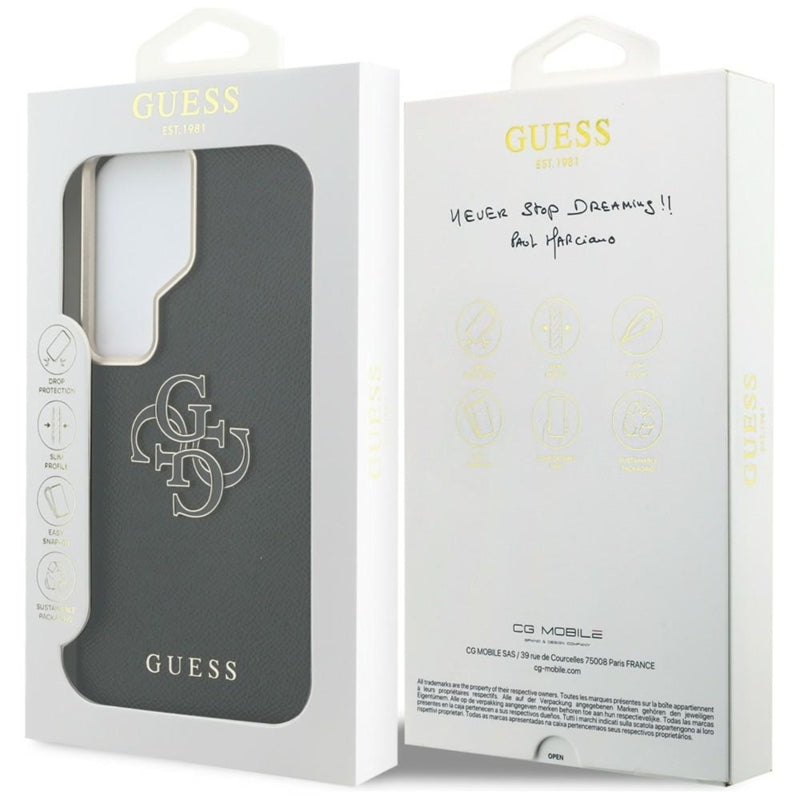 Guess Grained Big 4G Metal Logo dėklas - Samsung Galaxy S26 Ultra (Juodas)