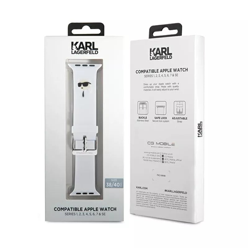Karl Lagerfeld 3D Rubber Karl Heads NFT – dirželis, skirtas Apple Watch 38/40/41 mm (baltas)