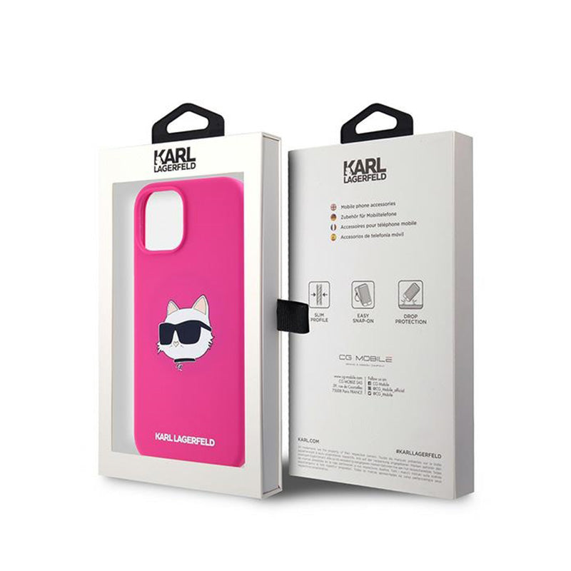 Karl Lagerfeld Silikoninis Choupette Head MagSafe - iPhone 15 Plus / 14 Plus dėklas (rožinis)