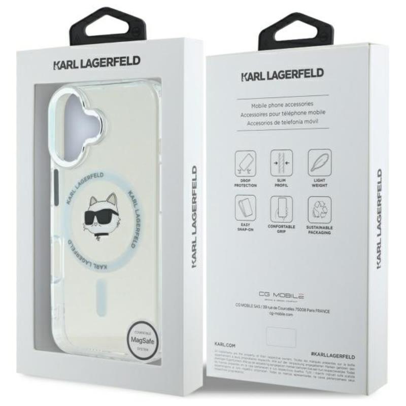 Karl Lagerfeld IML Metal Choupette Head MagSafe - Dėklas skirtas iPhone 16 Plus (baltas)