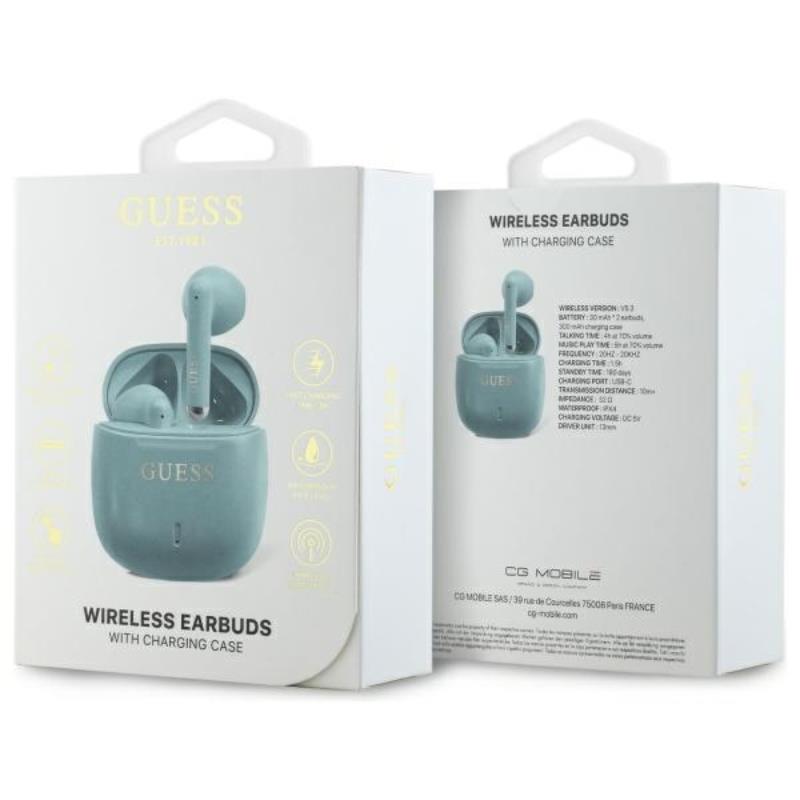 Guess Printed Classic Logo – „Bluetooth“ TWS ausinės + įkrovimo dėklas (turkio spalvos)