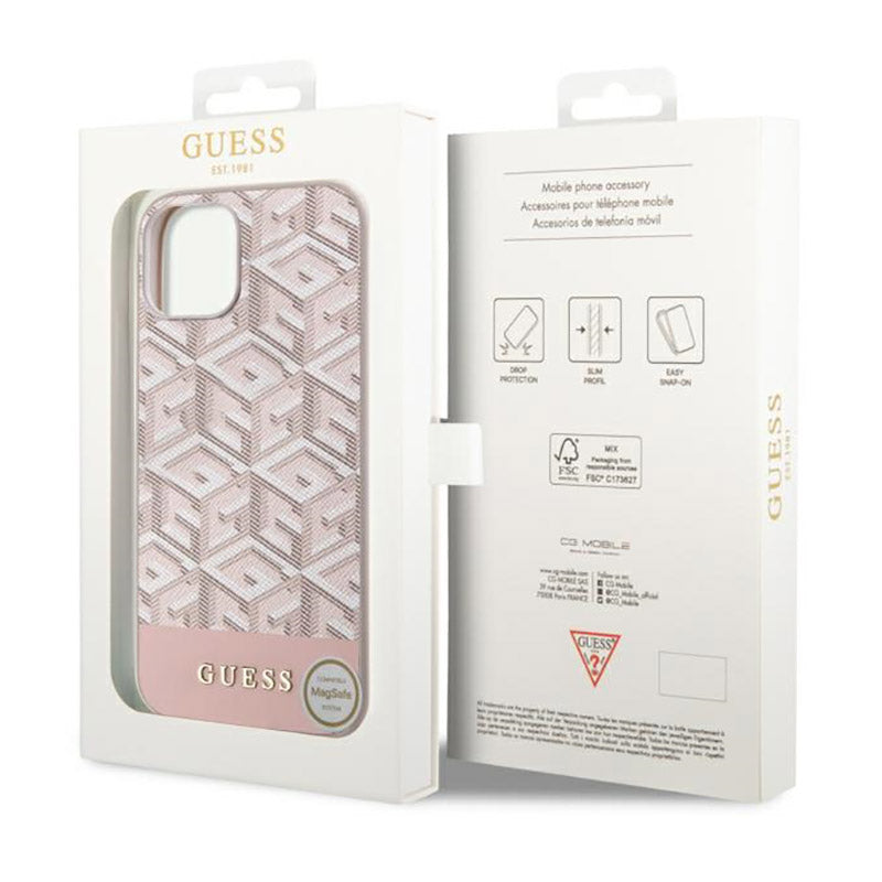 Guess GCube Stripes MagSafe – iPhone 14 Plus dėklas (rožinis)