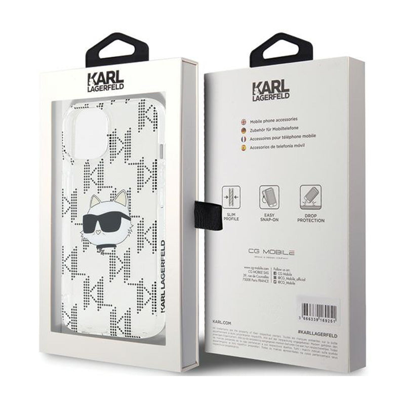 Karl Lagerfeld IML Choupette Head & Monogram – „iPhone 15“ / „iPhone 14“ / „iPhone 13“ dėklas (skaidrus)