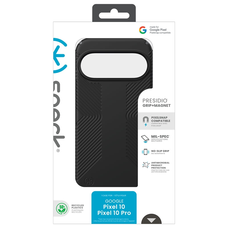 Speck Presidio2 Grip Magnet – Google Pixel 10 / Google Pixel 10 Pro dėklas (juodas/skalūno pilkas)