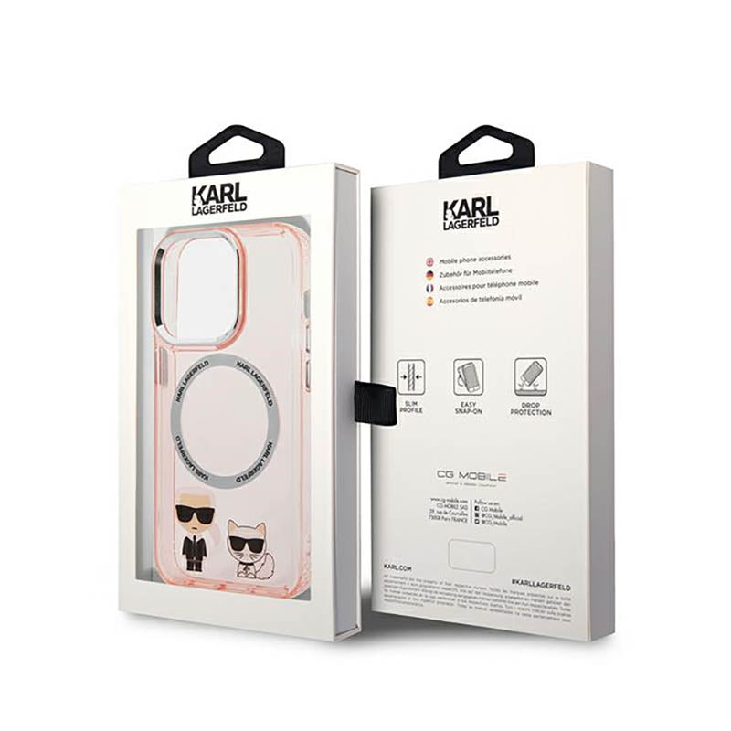 Karl Lagerfeld Karl&Choupette Aluminium MagSafe – Dėklas, skirtas „iPhone 14 Pro Max“ (rožinis)