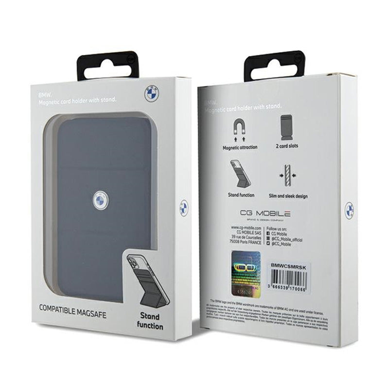 BMW piniginė su kortelių lizdu ir stovu MagSafe Signature Collection - Magnetinė piniginė su stovo funkcija (juoda)
