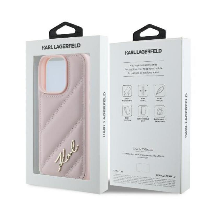 Karl Lagerfeld Quilted Signature – dėklas, skirtas iPhone 16 Pro (rožinės spalvos)