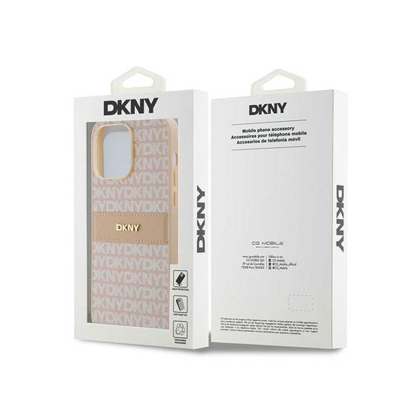 DKNY Leather Mono Stripe & Metal Logo – „iPhone 14 Pro“ dėklas (rožinis)