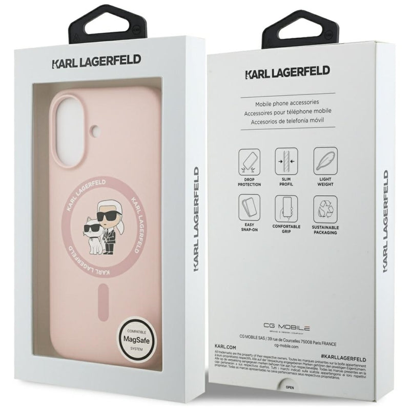 Karl Lagerfeld Silikoninis Karl & Choupette žiedas MagSafe - Dėklas iPhone 17 (rožinis)