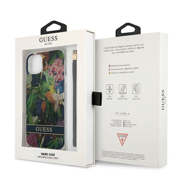 Guess Flower Cord – „iPhone 13 mini“ dėklas (mėlynas)