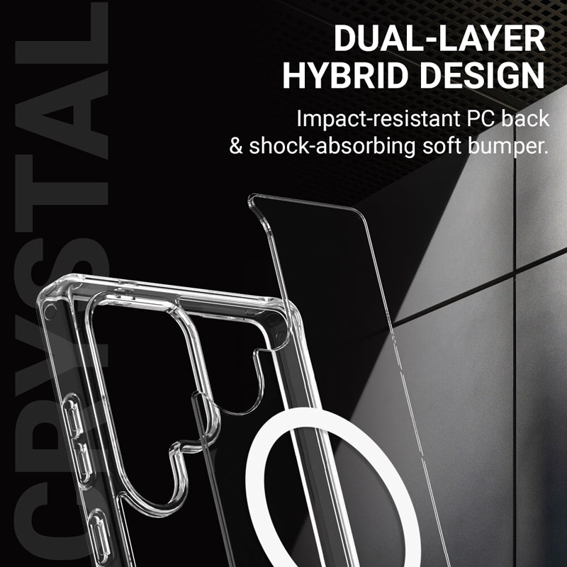 Crong Crystal Shield Magnetic – dėklas, skirtas „Samsung Galaxy S25 MagSafe“ (skaidrus)